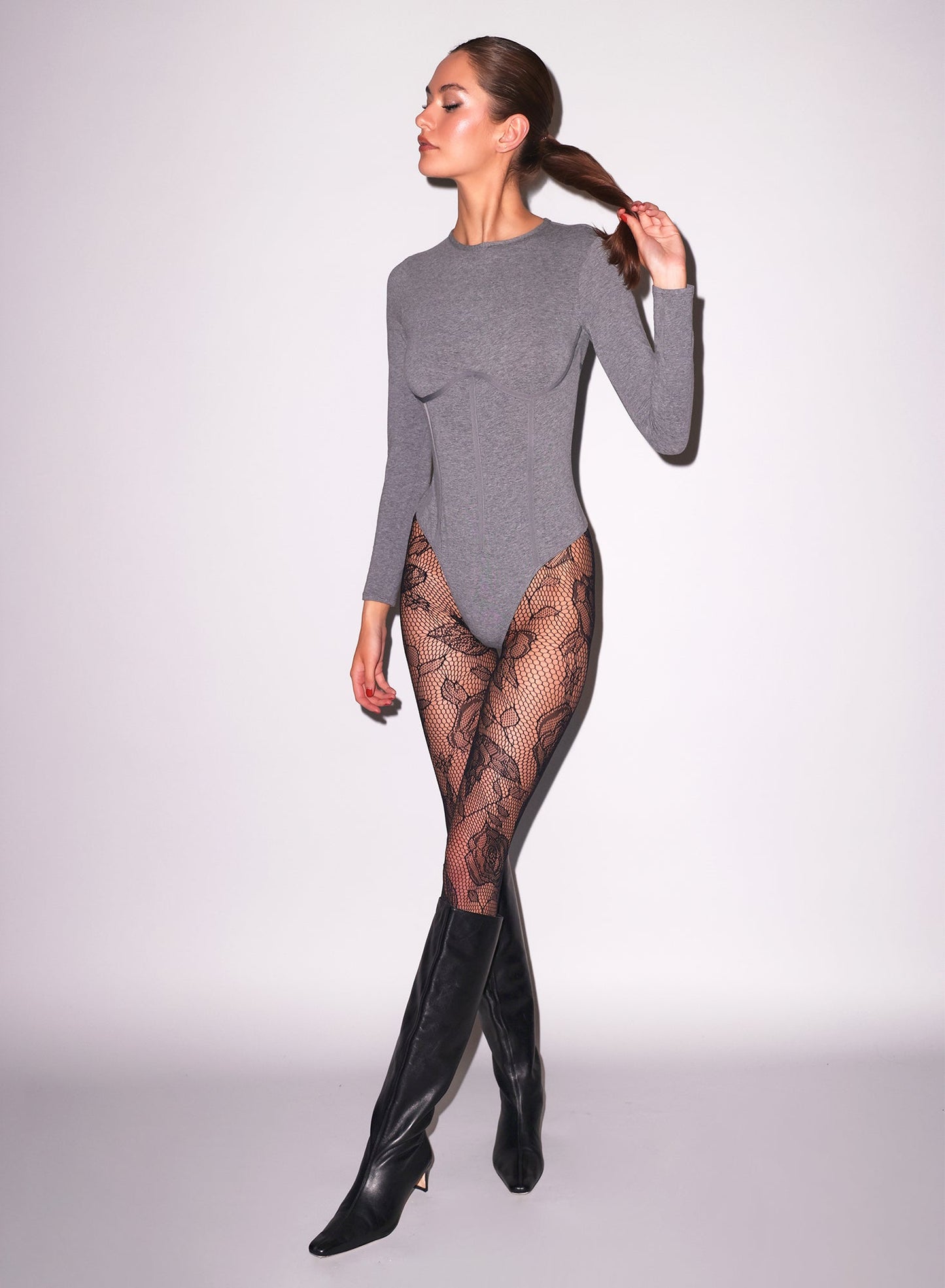 Fleur du Mal Black Rose Lace Tights
