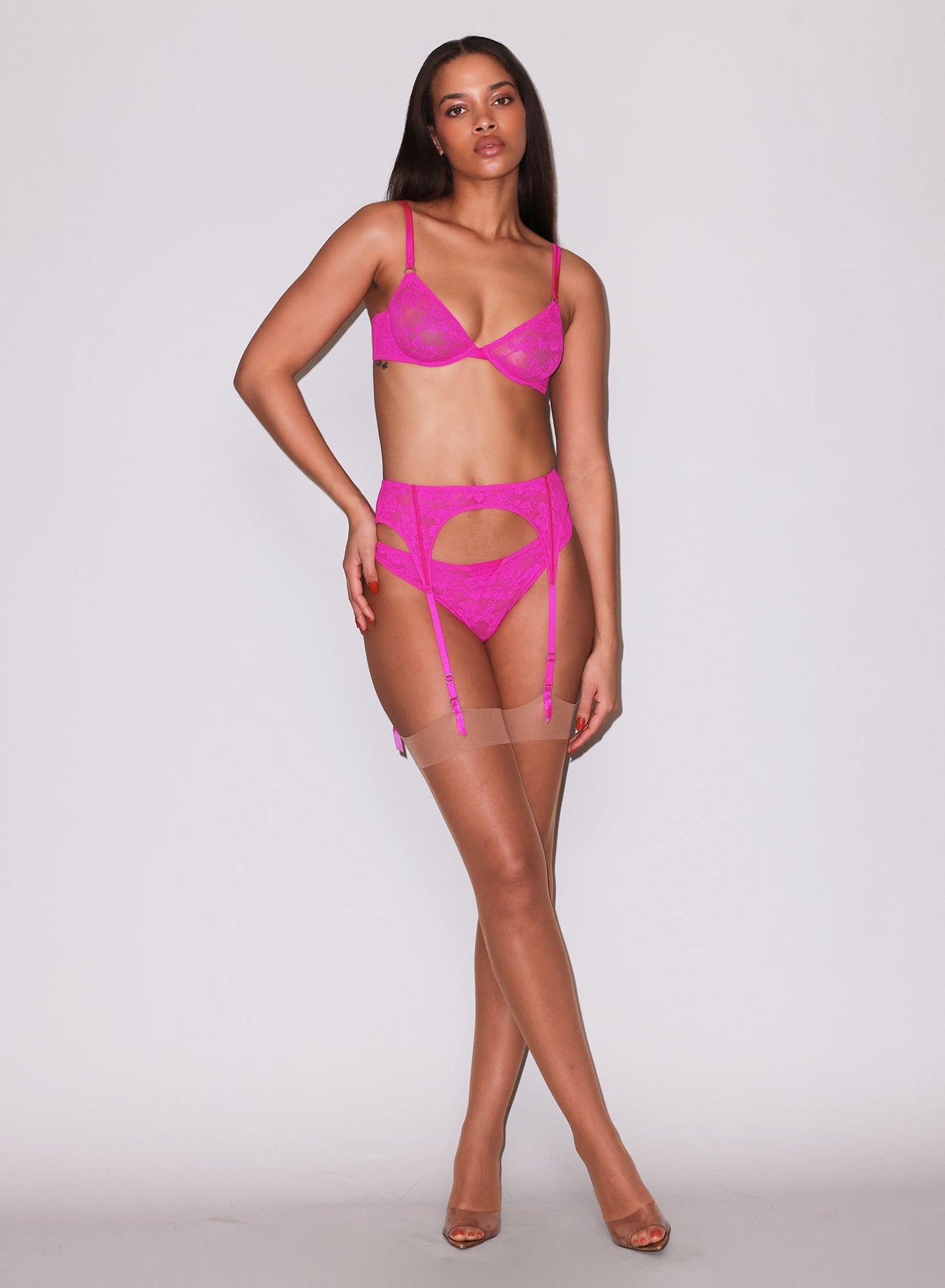 Fleur du Mal Wild Pink Le Stretch Lace Demi Bra