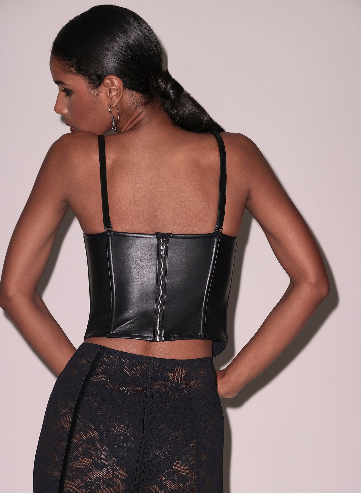 Fleur du Mal Black Vegan Leather Bustier Top
