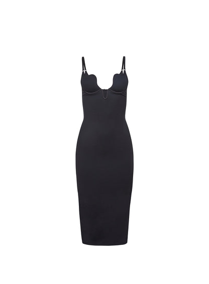 Fleur du Mal Black Seduce U-Plunge Midi Dress