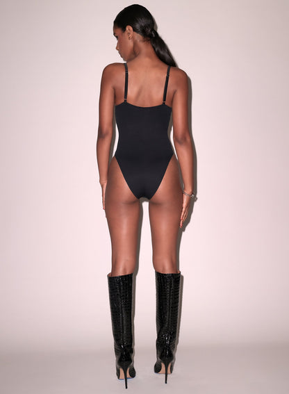 Fleur du Mal Black Le Stretch Micro Seduce U-Plunge Bodysuit
