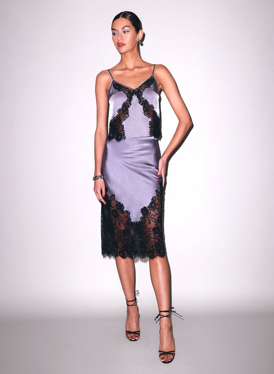 Fleur du Mal Lavender Smoke Juliet Lace Slip Skirt