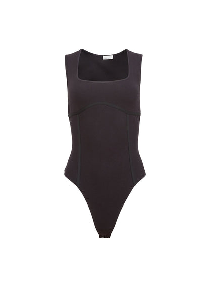Fleur du Mal Black Organic Cotton Scoop Neck Bodysuit