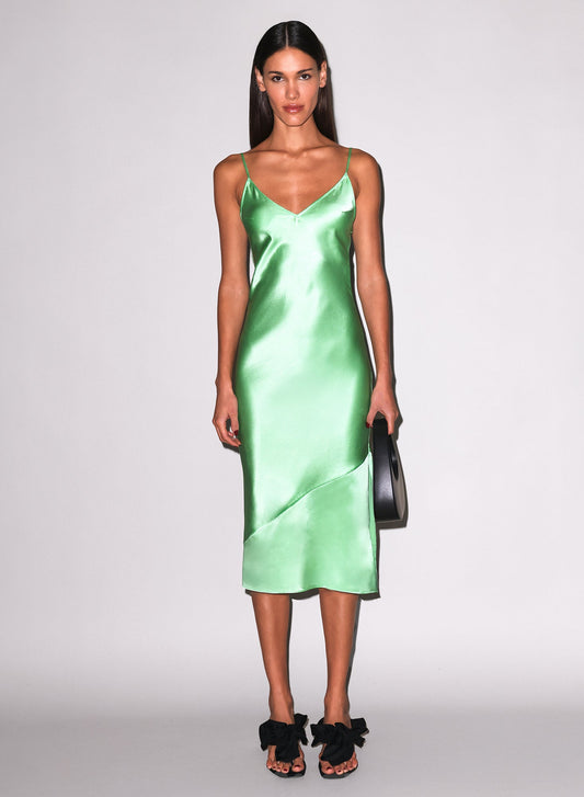 Fleur du Mal Pastel Lime Silk V Slip Dress