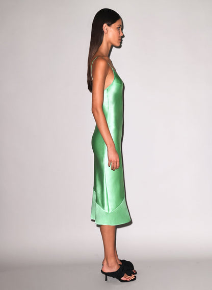 Fleur du Mal Pastel Lime Silk V Slip Dress