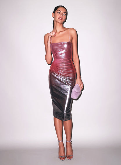 Fleur du Mal Pink Metallic Ombré Shine Dress