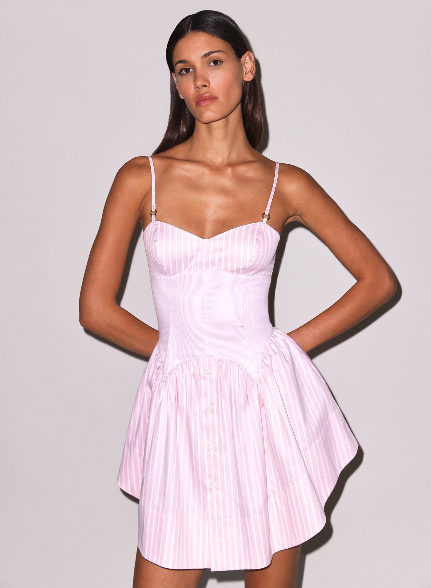 Fleur du Mal Pink Bubblegum Stripe Poplin Corset Mini Dress