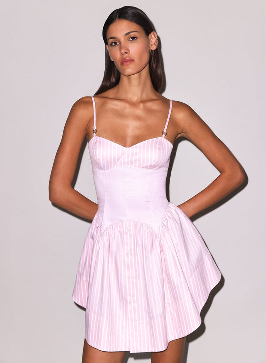 Fleur du Mal Pink Bubblegum Stripe Poplin Corset Mini Dress
