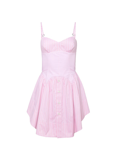 Fleur du Mal Pink Bubblegum Stripe Poplin Corset Mini Dress