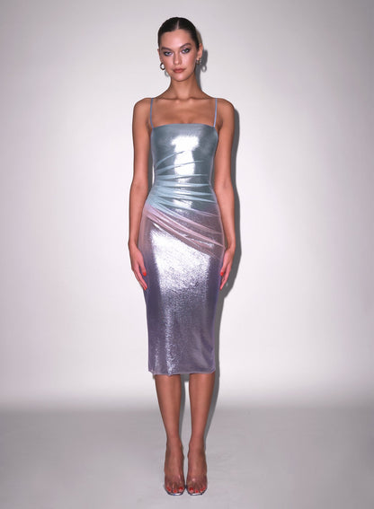Fleur du Mal Blue Metallic Ombré Shine Dress
