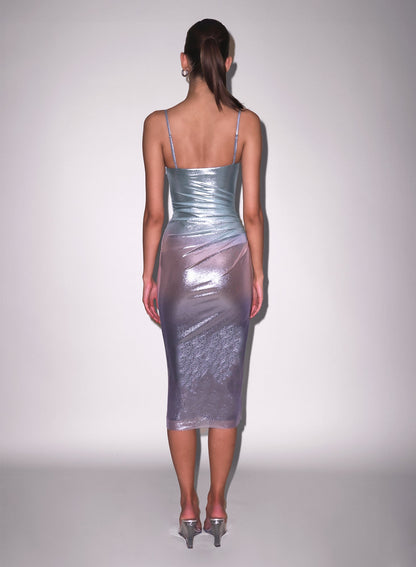 Fleur du Mal Blue Metallic Ombré Shine Dress