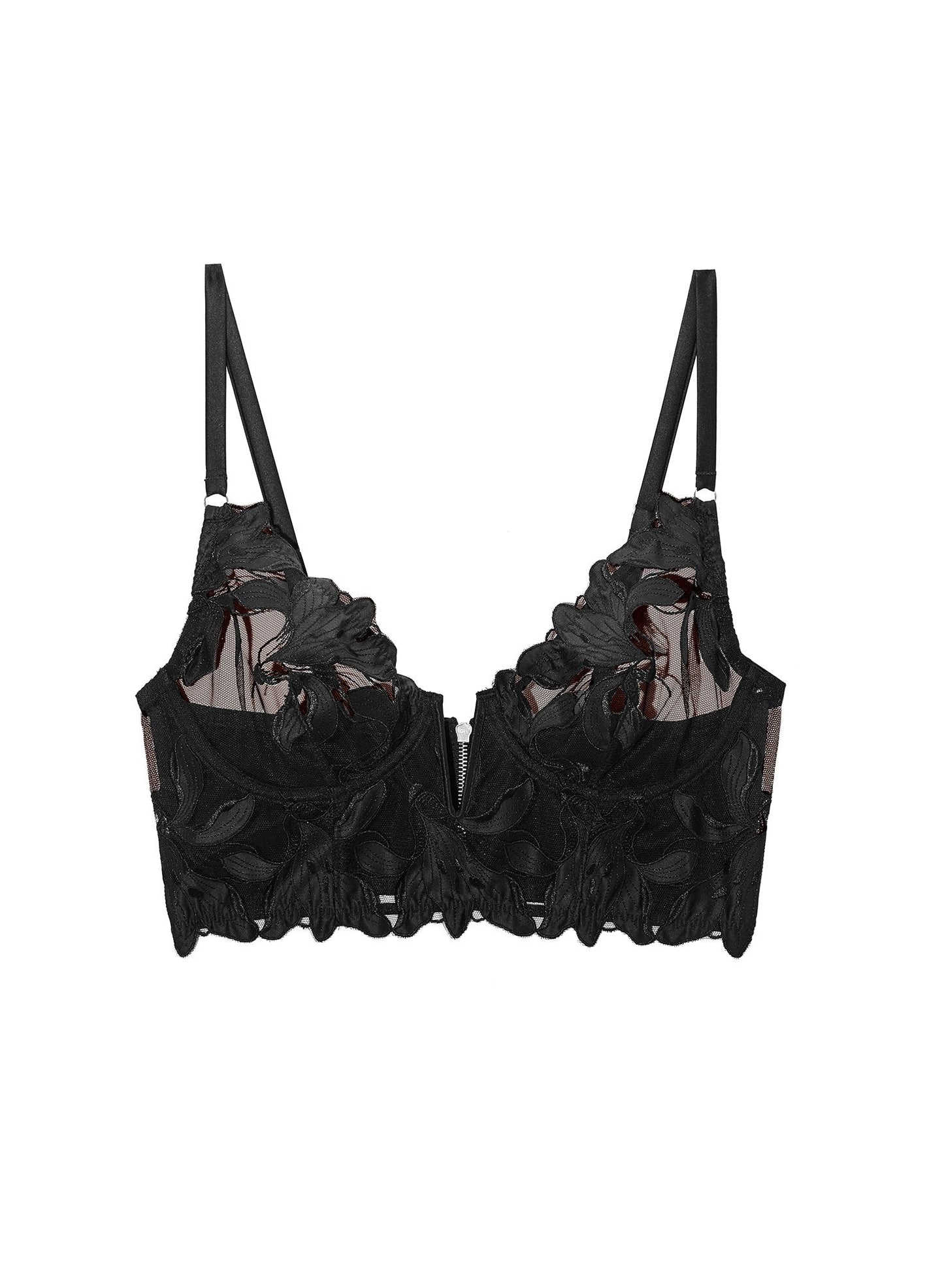 Fleur du Mal Black Lily Embroidery Longline Demi Bra