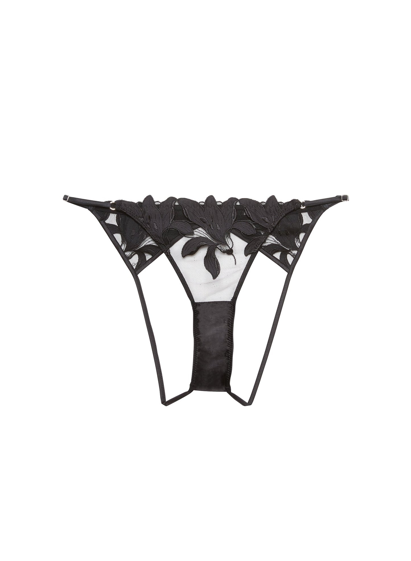 Fleur du Mal Black Lily Embroidery Ouvert Panty