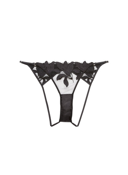 Fleur du Mal Black Lily Embroidery Ouvert Panty