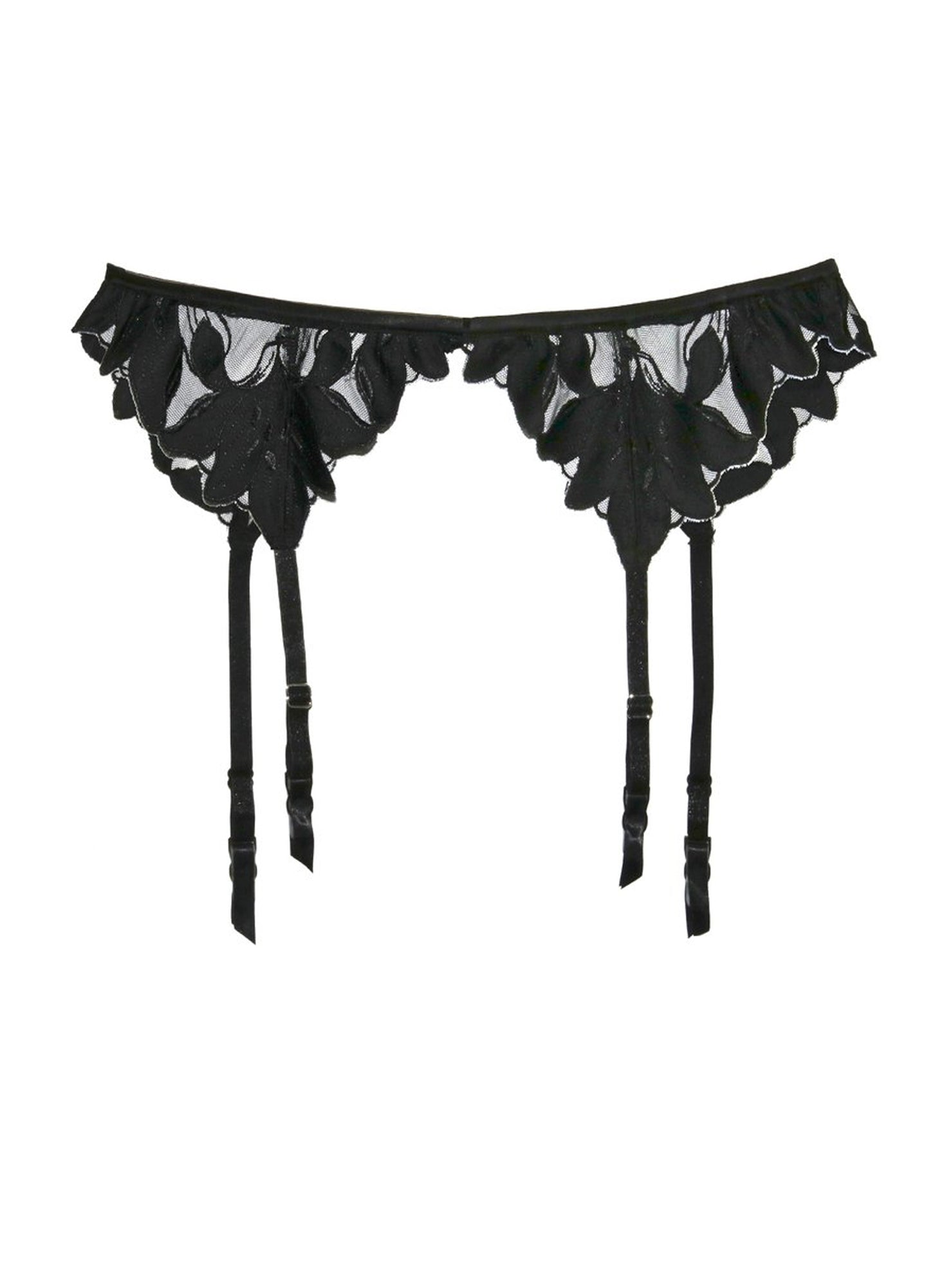 Fleur du Mal Black Lily Embroidery Garter Belt