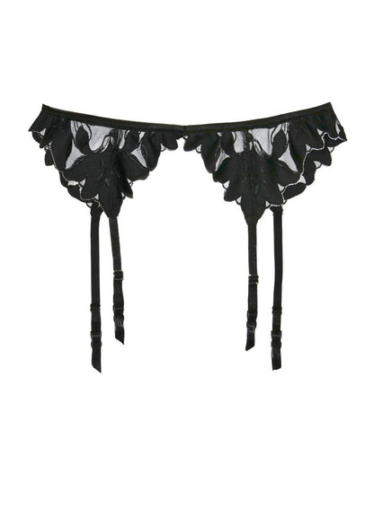 Fleur du Mal Black Lily Embroidery Garter Belt