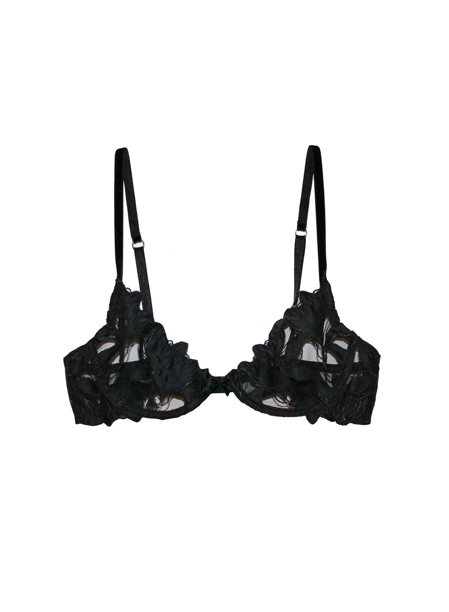 Fleur du Mal Black Lily Embroidery Plunge Demi Bra