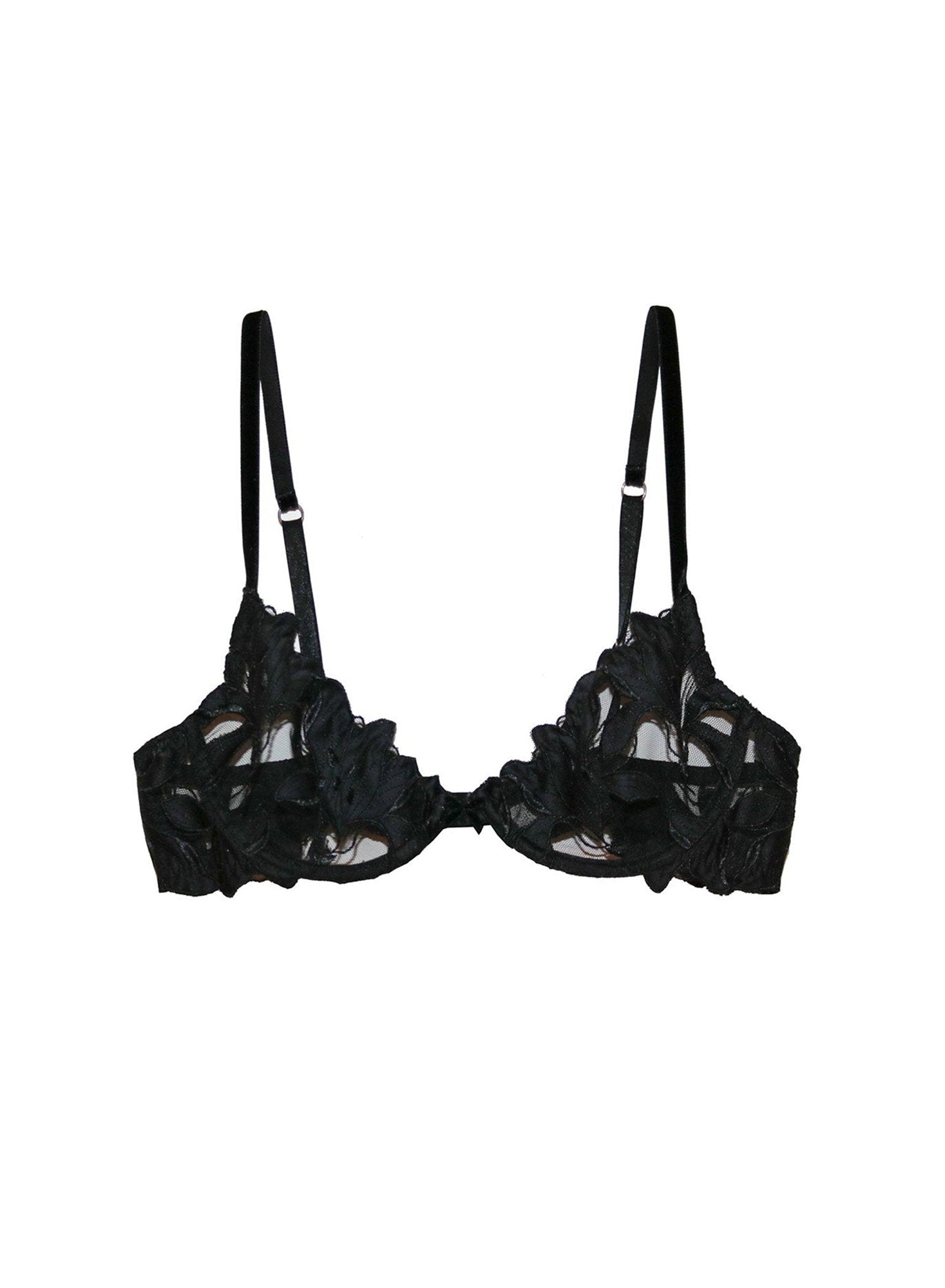 Fleur du Mal Black Lily Embroidery Plunge Demi Bra