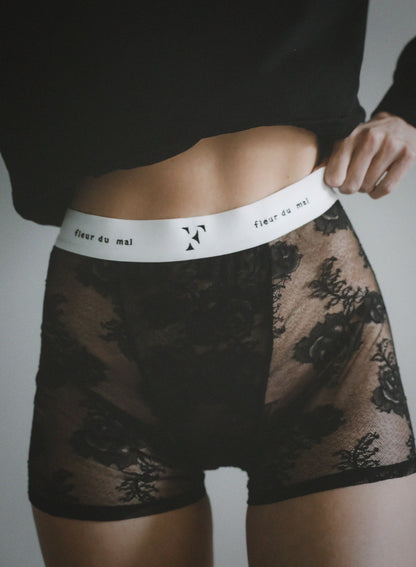 Fleur du Mal Black Bouquet Lace Boxer Brief