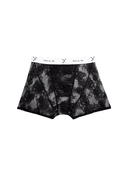 Fleur du Mal Black Bouquet Lace Boxer Brief