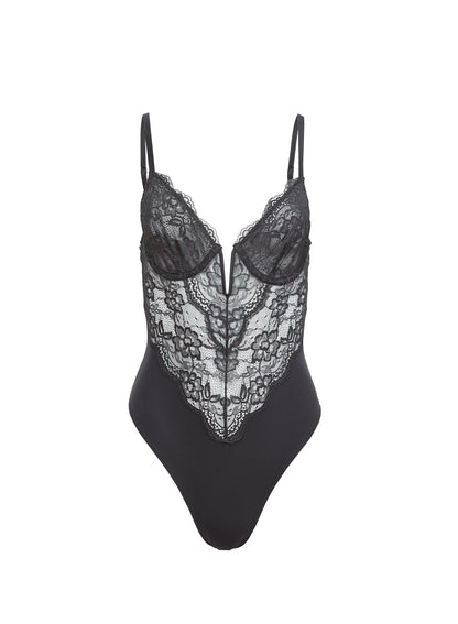 Fleur du Mal Black Bianca Lace Bodysuit