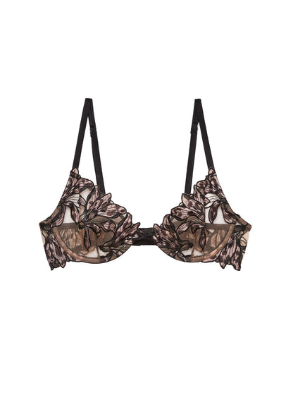 Fleur du Mal Leopard Lily Embroidery Plunge Demi Bra