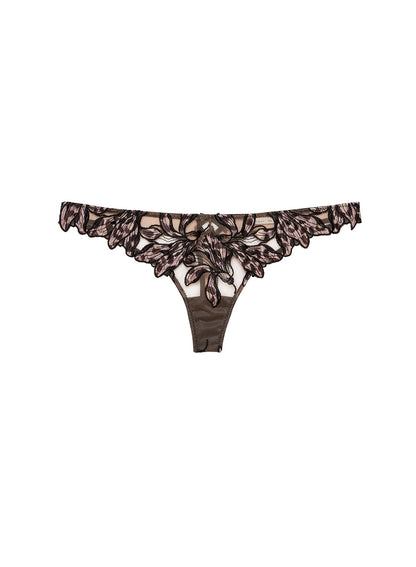 Fleur du Mal Leopard Lily Embroidery Hipster Thong