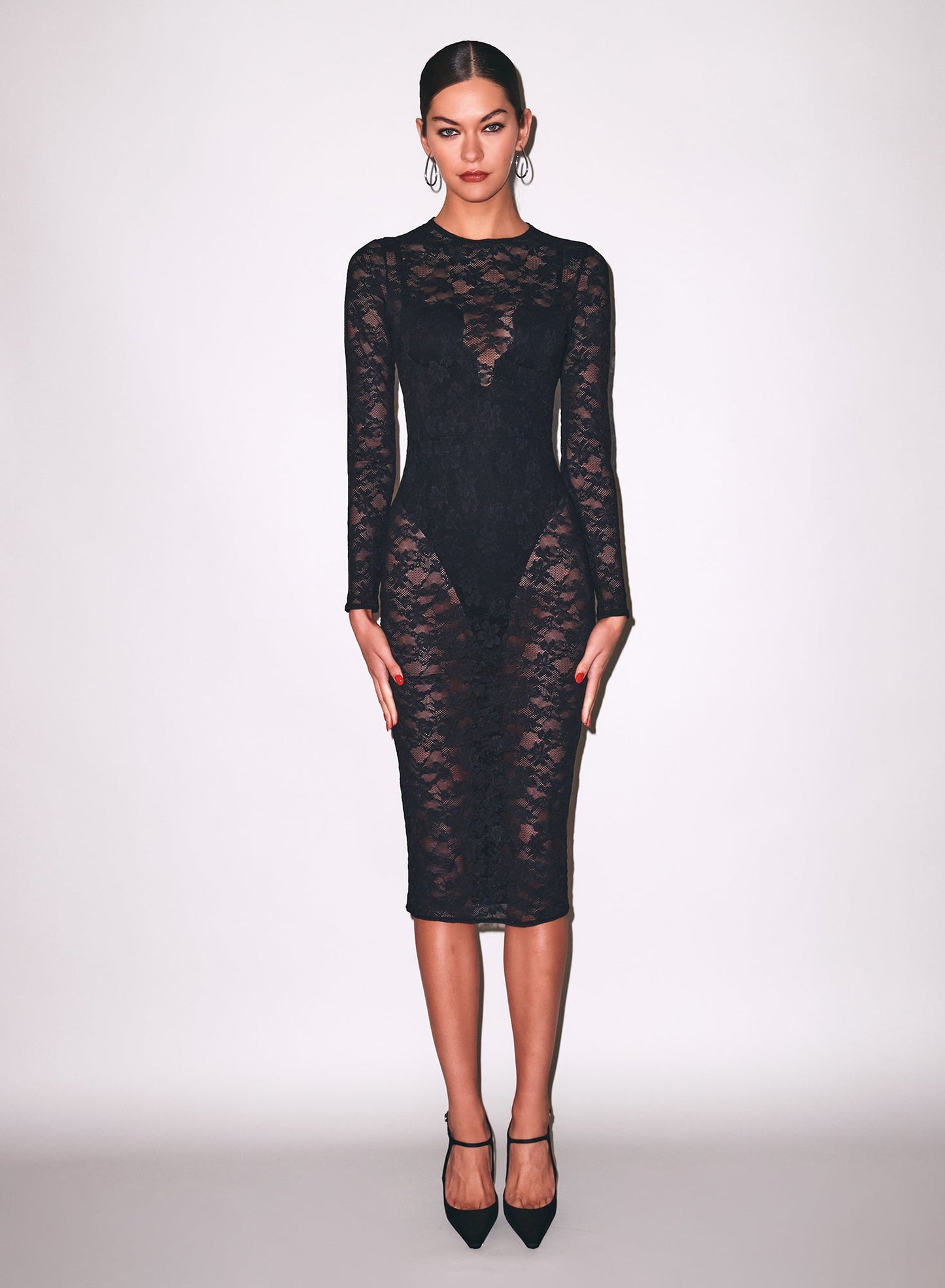 Fleur du Mal Black Le Stretch Lace Long Sleeve Dress