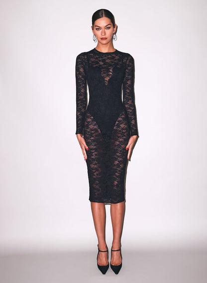 Fleur du Mal Black Le Stretch Lace Long Sleeve Dress