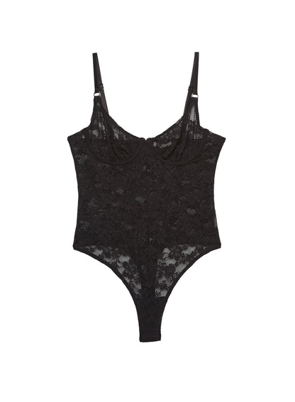 Fleur du Mal Black Le Stretch Lace Bodysuit