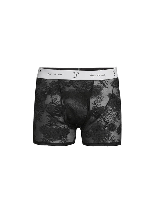 Fleur du Mal Black Men's Bouquet Lace Boxer Brief