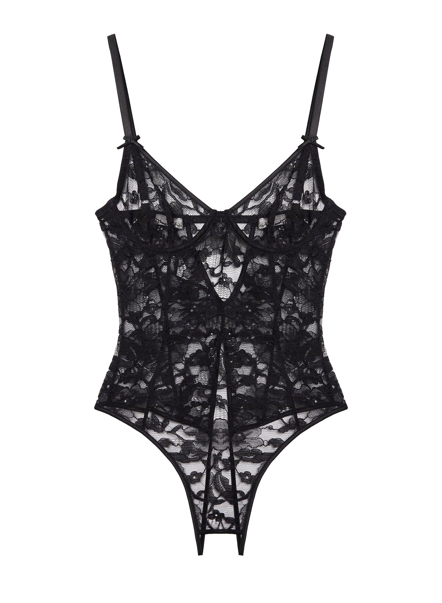 Fleur du Mal Black Magnolia Lace Ouvert Bodysuit