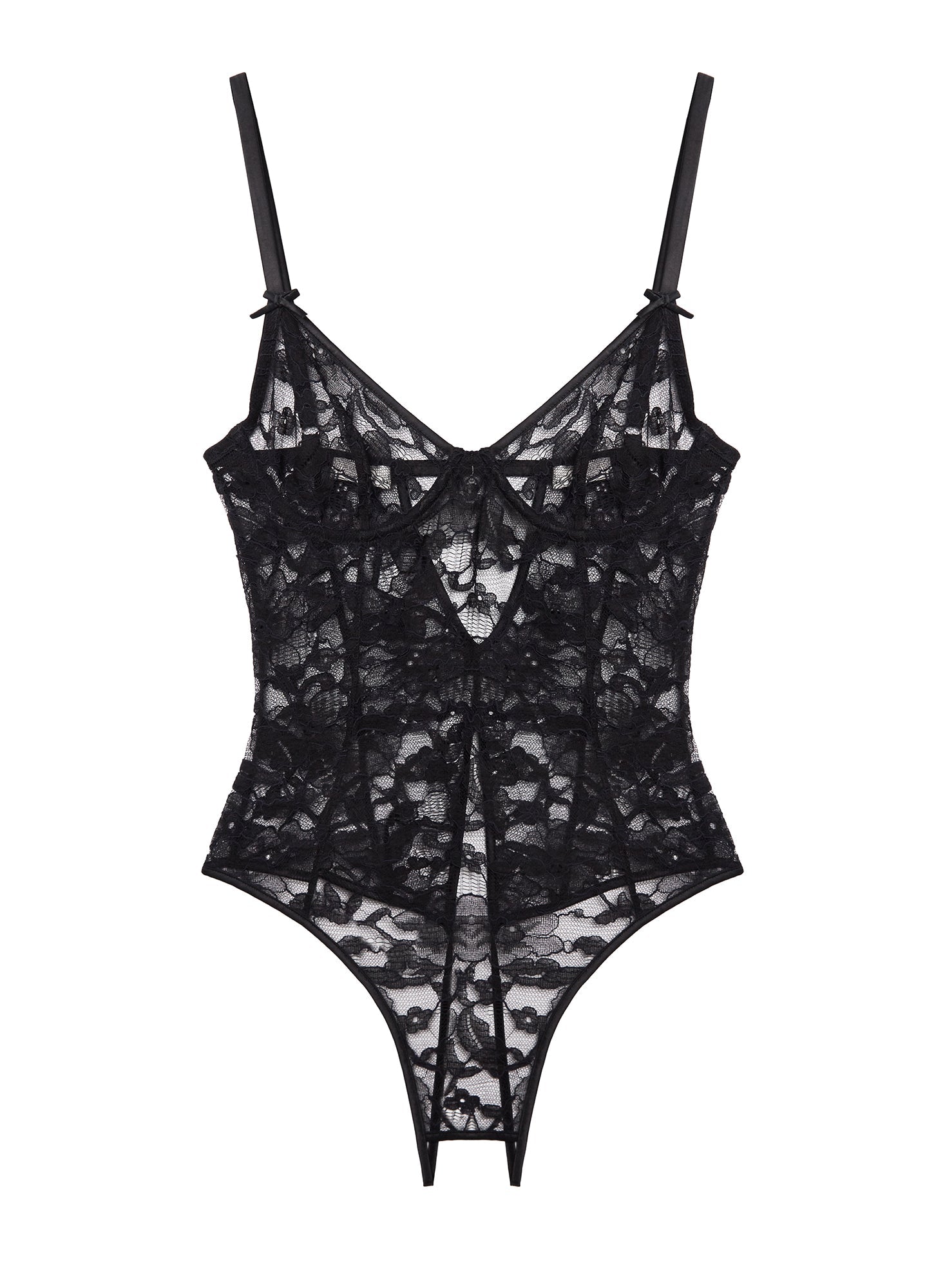 Fleur du Mal Black Magnolia Lace Ouvert Bodysuit