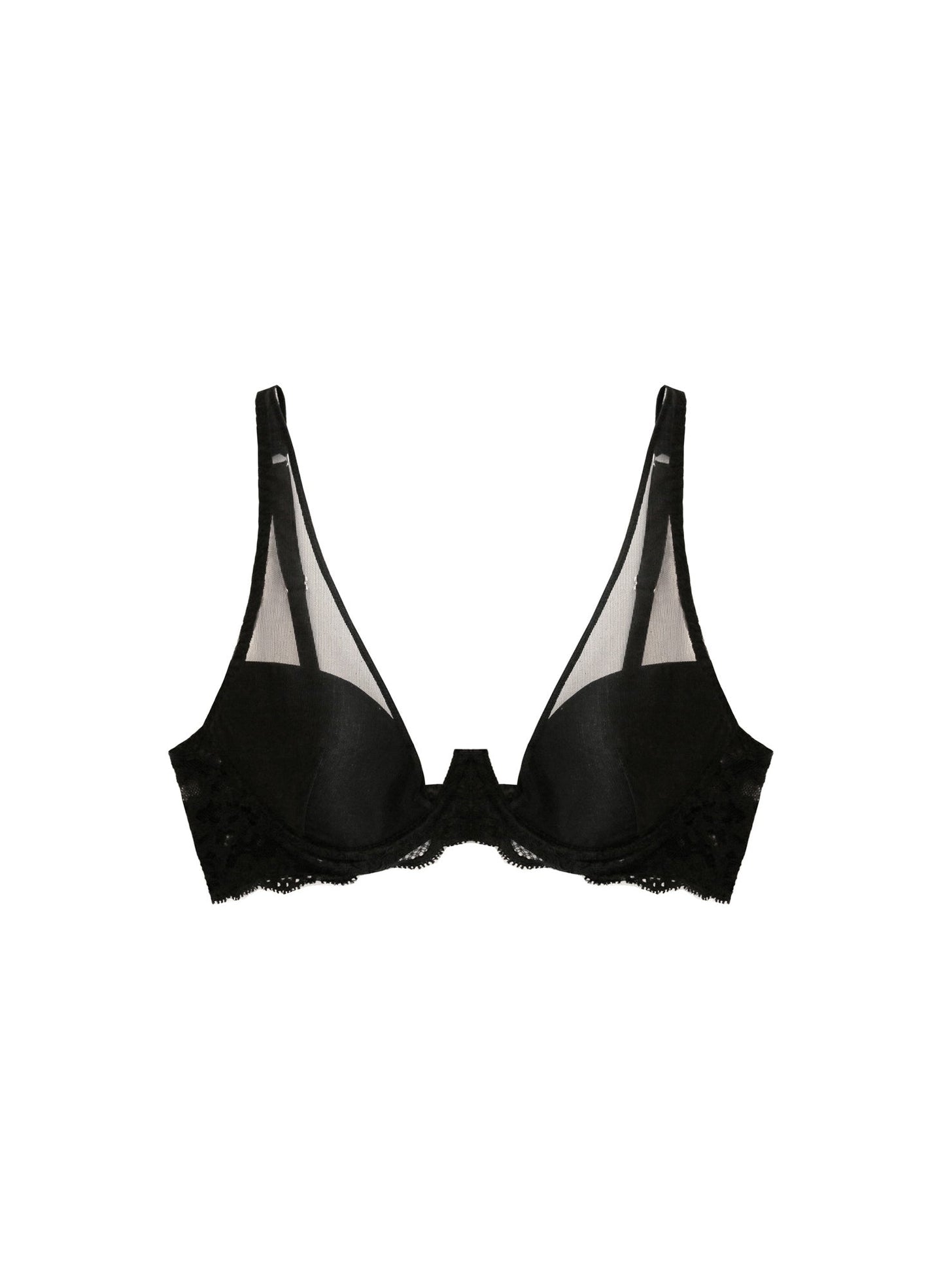 Fleur du Mal Black Charlotte Sheer Overlay Demi Bra
