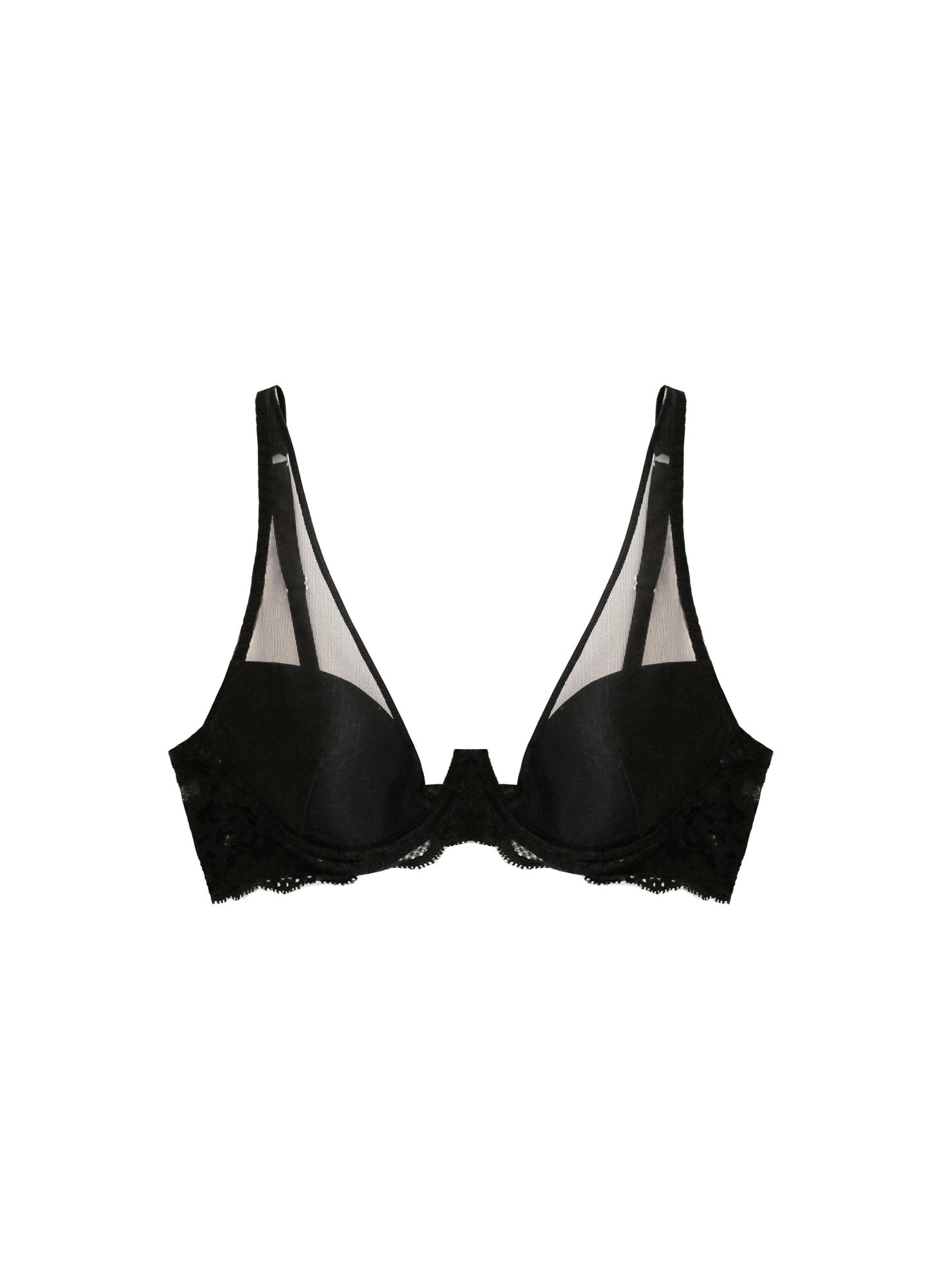 Fleur du Mal Black Charlotte Sheer Overlay Demi Bra