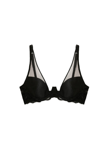 Fleur du Mal Black Charlotte Sheer Overlay Demi Bra