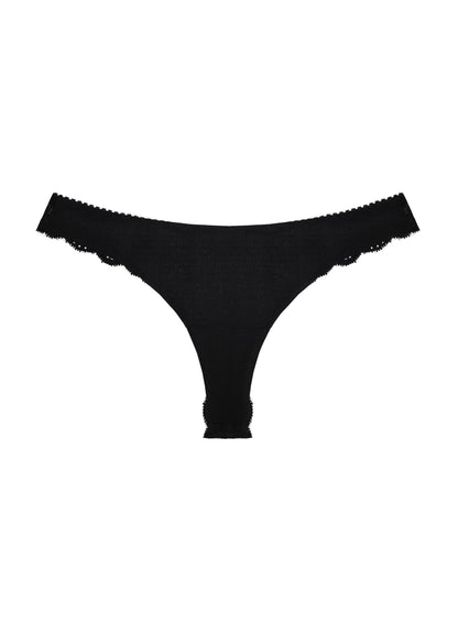 Fleur du Mal Black Charlotte Lace Seamless Thong