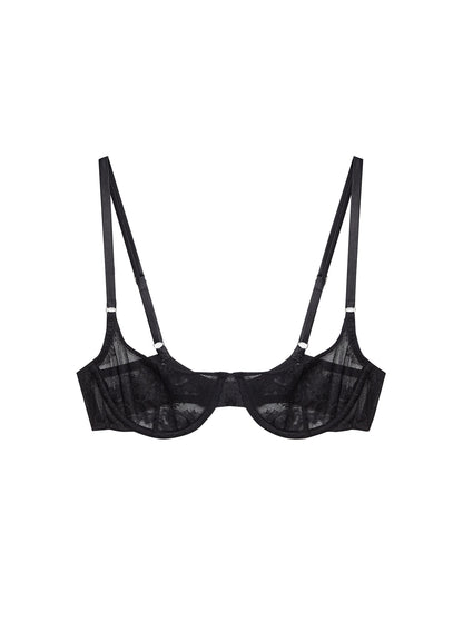 Fleur du Mal Black Bouquet Lace Scooped Balconette Bra