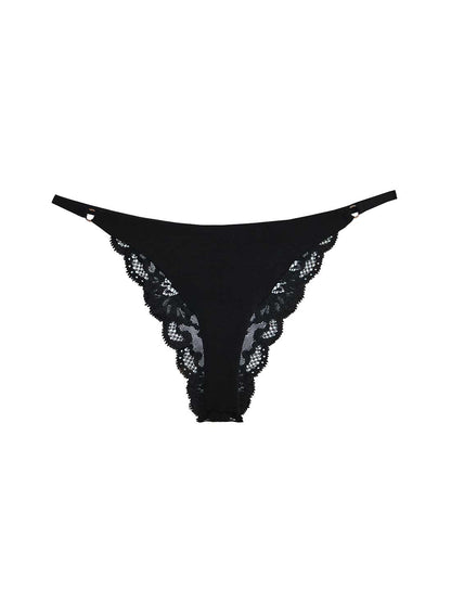 Fleur du Mal Black Charlotte Lace Seamless String Cheeky