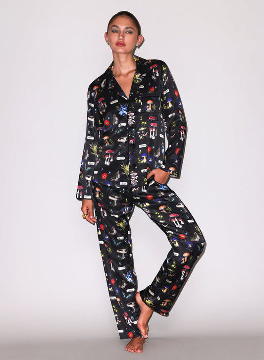 Fleur du Mal Black Magical Mushroom Print PJ Top