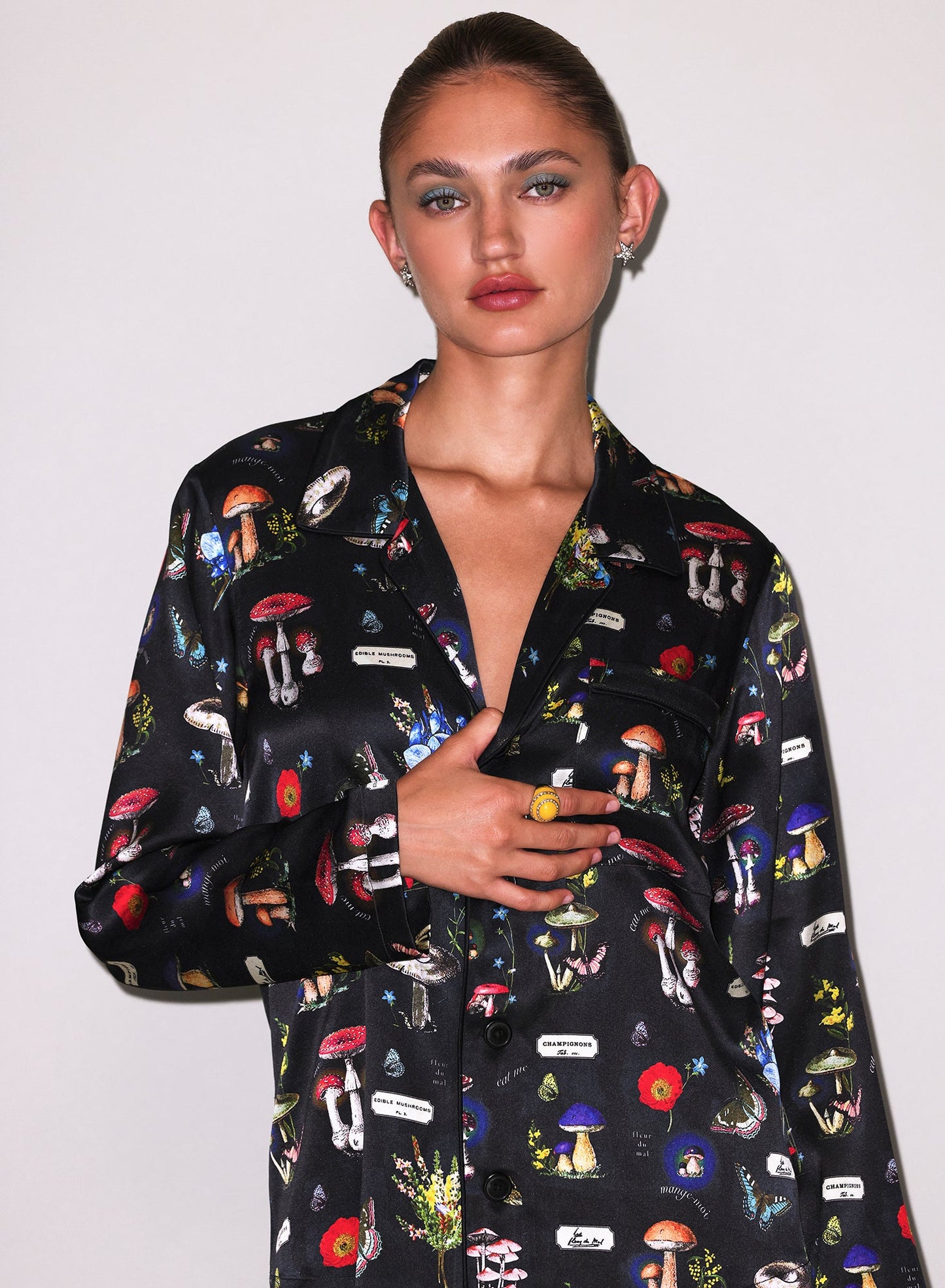Fleur du Mal Black Magical Mushroom Print PJ Top