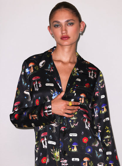 Fleur du Mal Black Magical Mushroom Print PJ Top