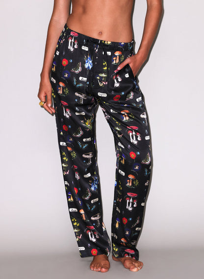 Fleur du Mal Black Magical Mushroom Print PJ Pant