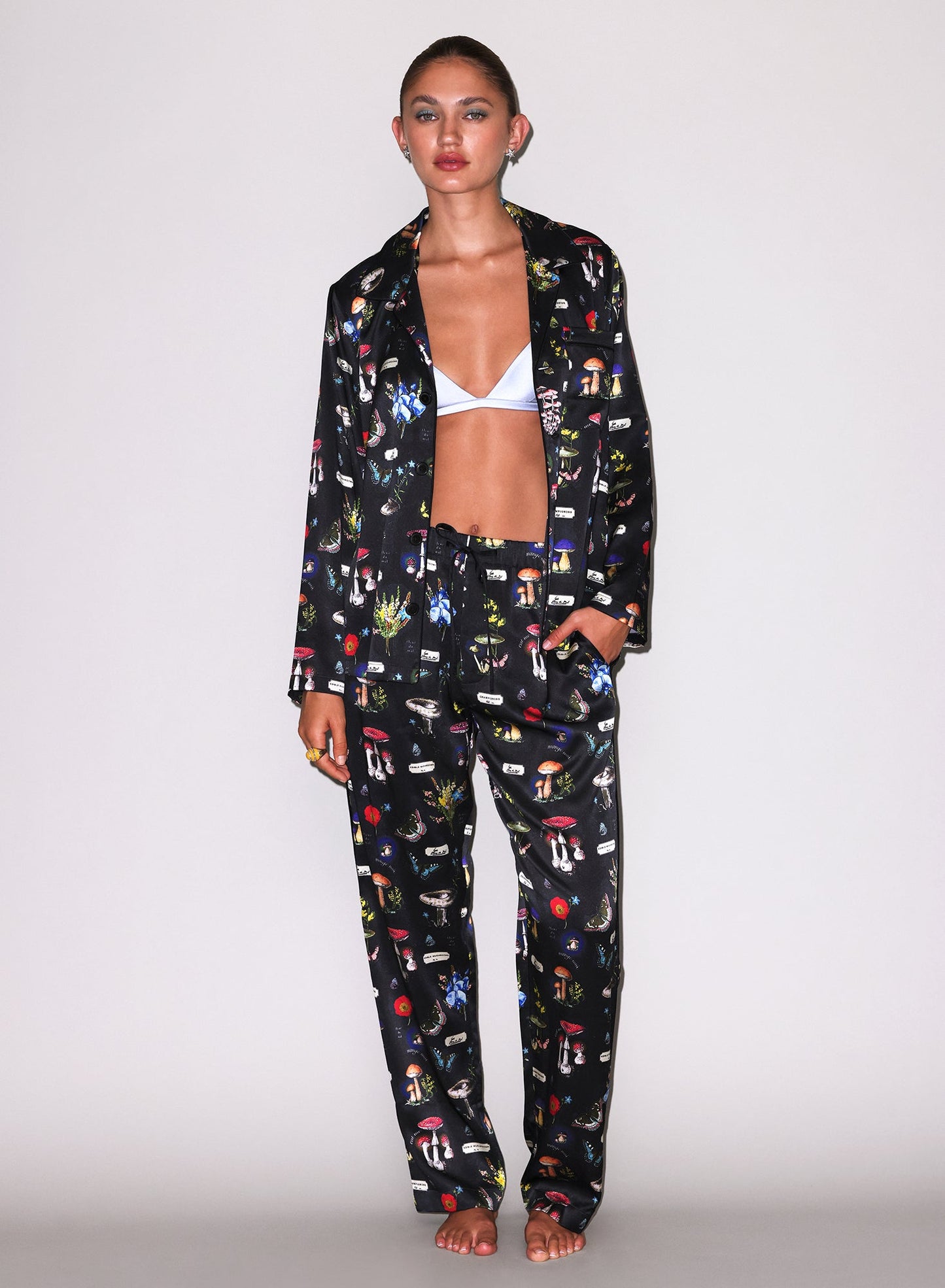 Fleur du Mal Black Magical Mushroom Print PJ Pant