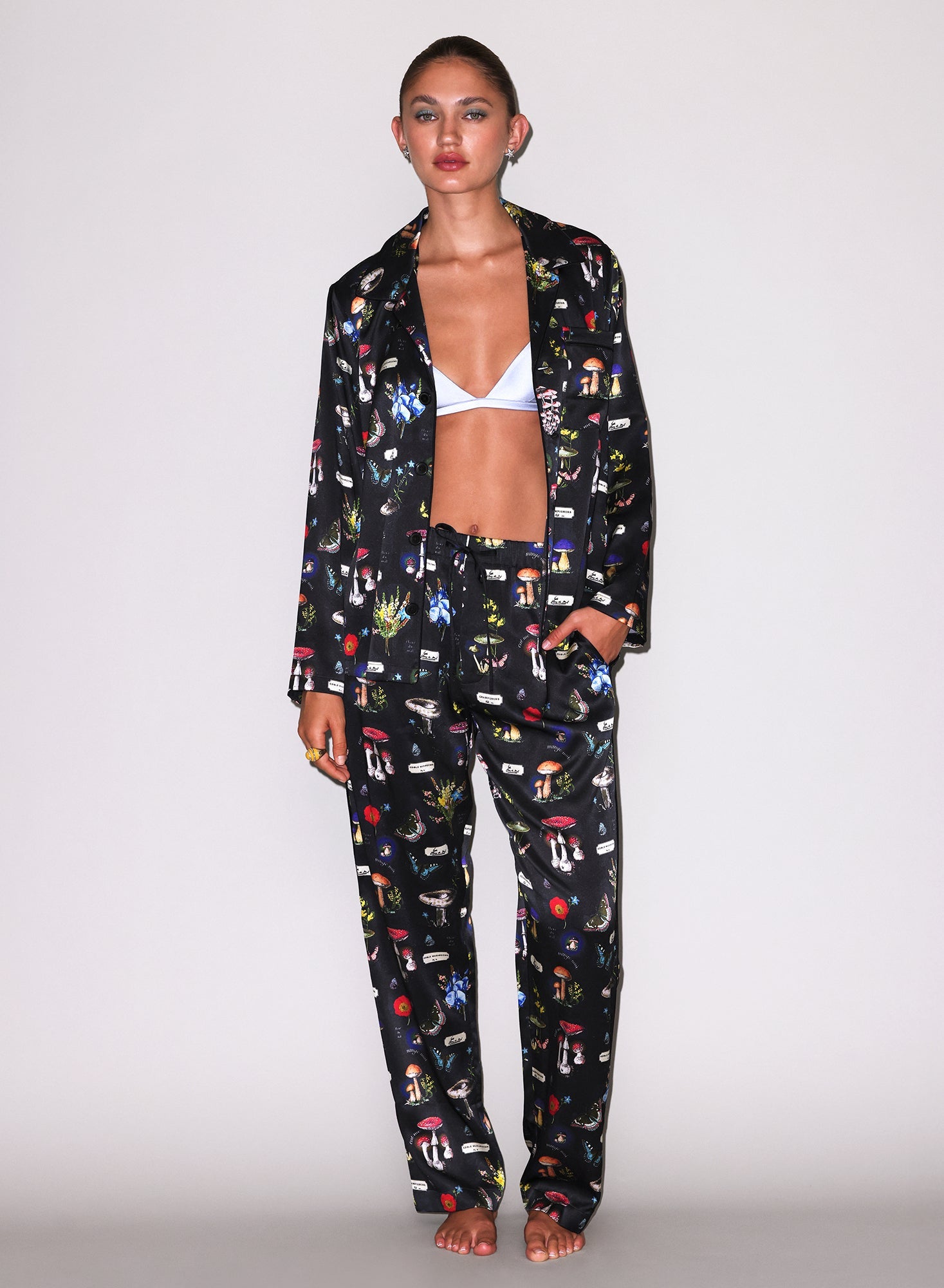 Fleur du Mal Black Magical Mushroom Print PJ Pant
