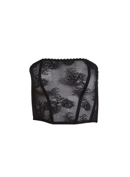 Fleur du Mal Black Bouquet Lace Corset Top