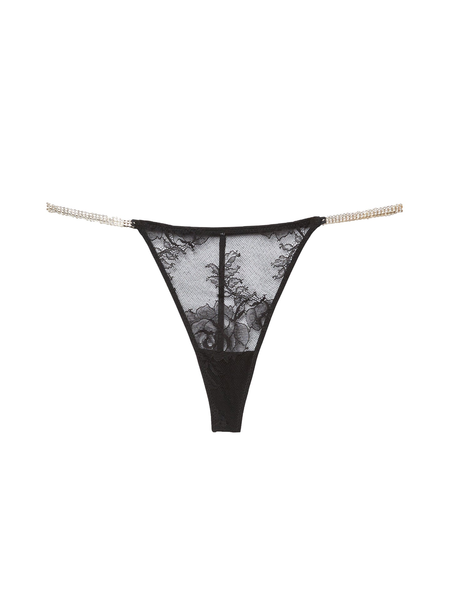 Fleur du Mal Black Crystal Bouquet Lace V-String