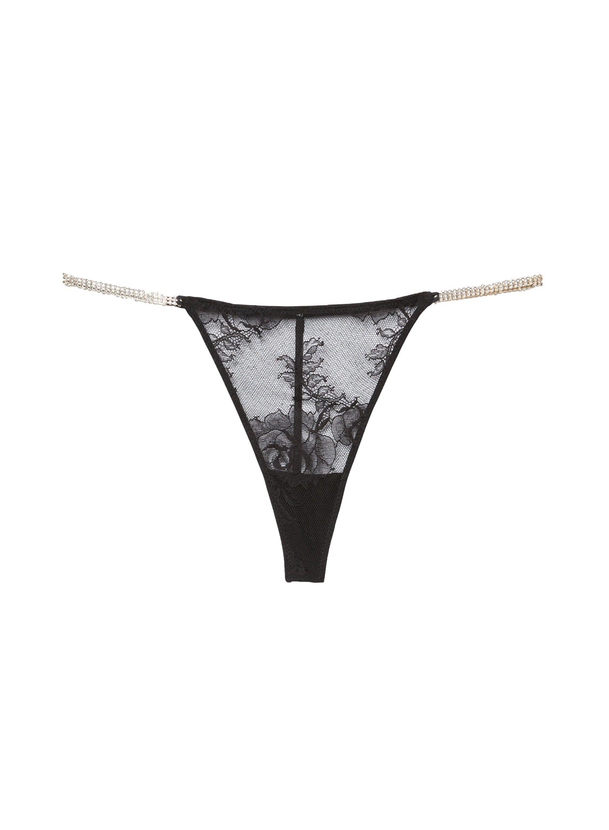 Fleur du Mal Black Crystal Bouquet Lace V-String
