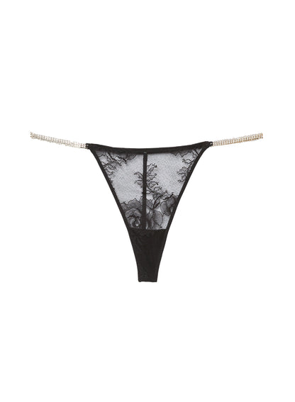 Fleur du Mal Black Crystal Bouquet Lace V-String