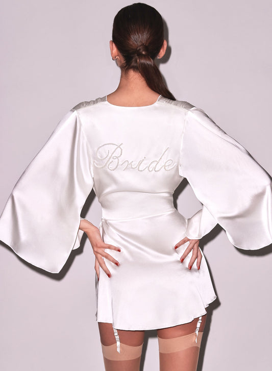 Fleur du Mal Ivory Bride Embroidered Angel Sleeve Robe